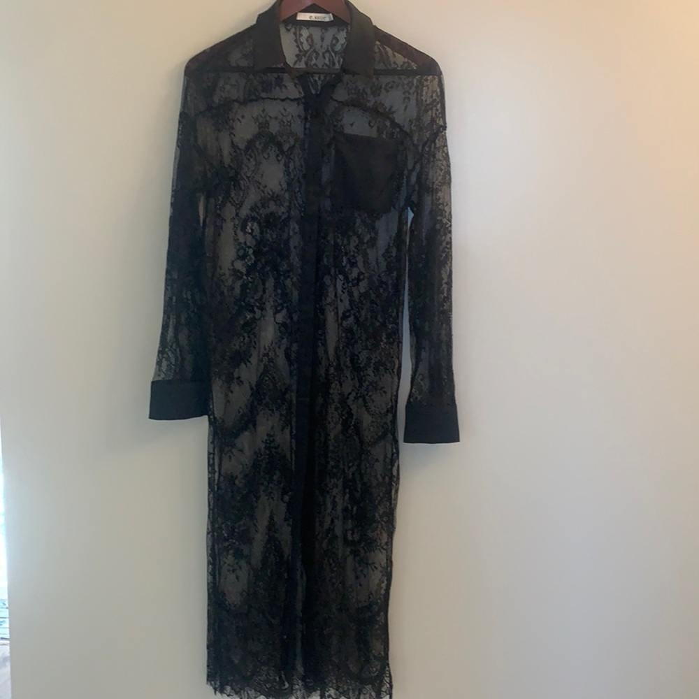 Long black lace robe with satin details bland new!
